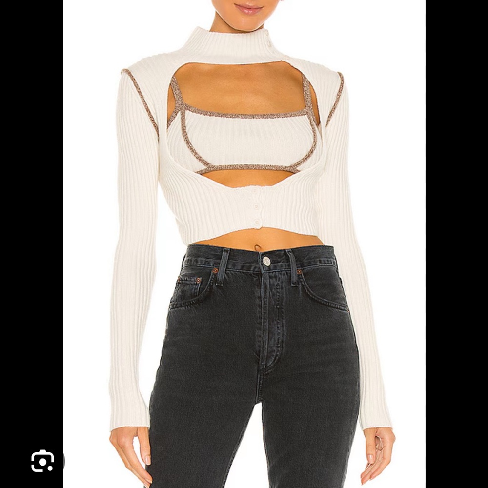 Danielle Guizio Cut Out Cardigan and Exposed Seam Bra Set
